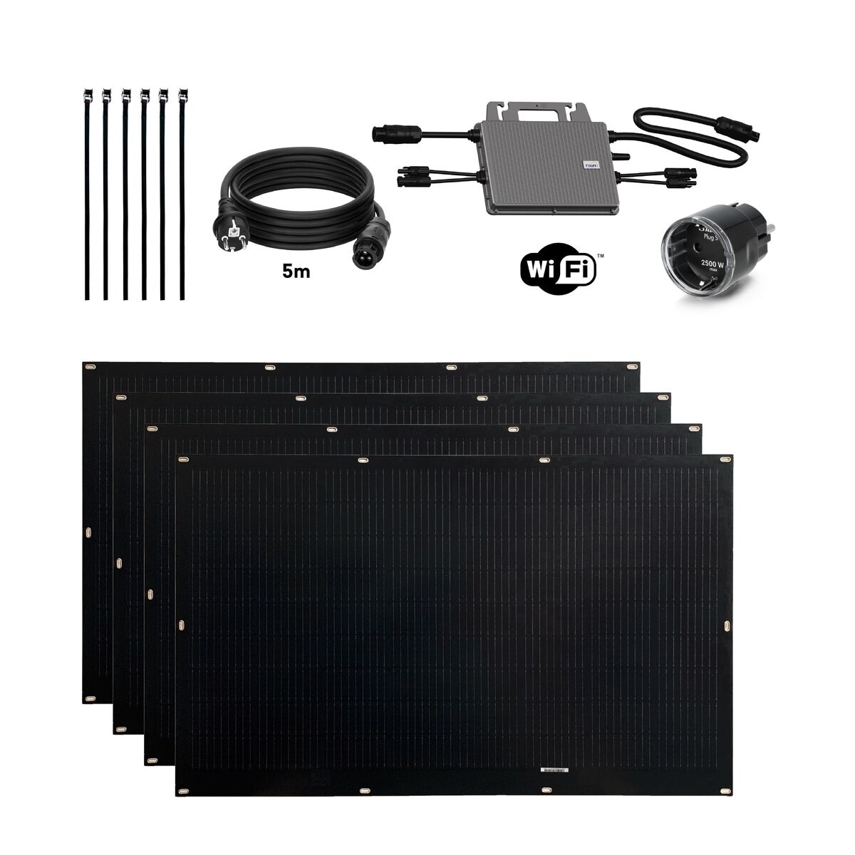 Tornasol Energy Selbstinstallierbares Solar-Kit Flex Full Black 800 W X4 Ultraleichte Und Flexible Solarmodule. Verwendung Für Balkon.