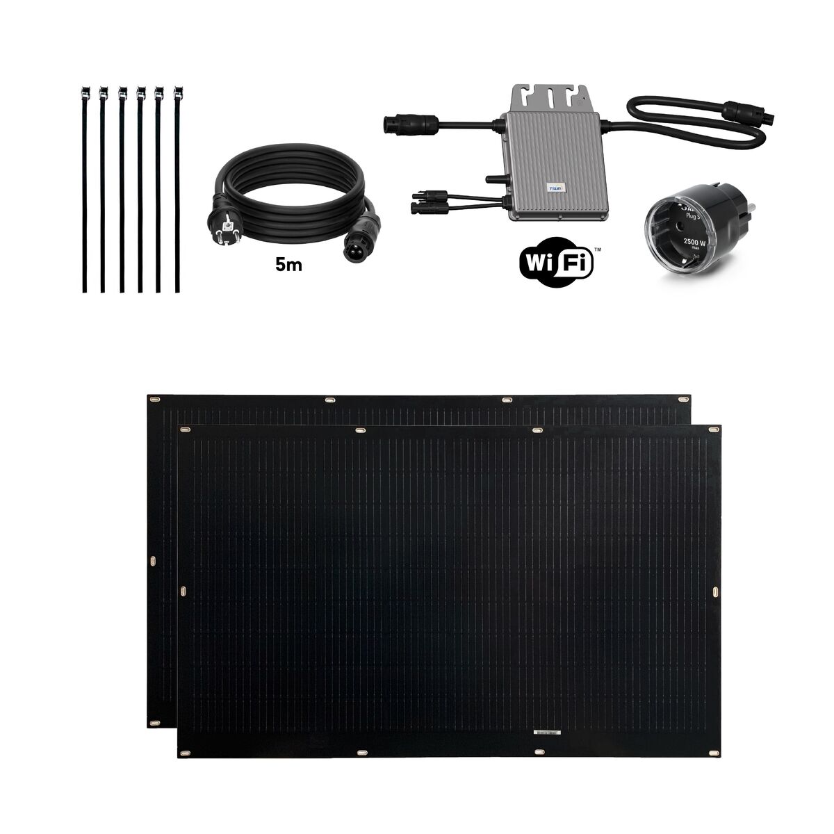 Tornasol Energy Selbstinstallierbares Solar-Kit Flex Full Black 400 W X2 Ultraleichte Und Flexible Solarmodule. Verwendung Für Balkon.